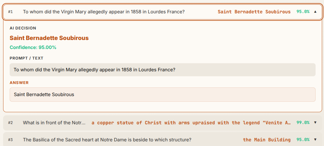 Question answering — extracted answer with confidence score