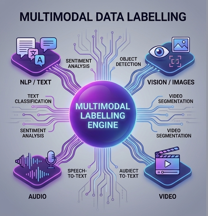 Multimodal Data Labeling in One Workflow: Vision, Video, Audio, and Text