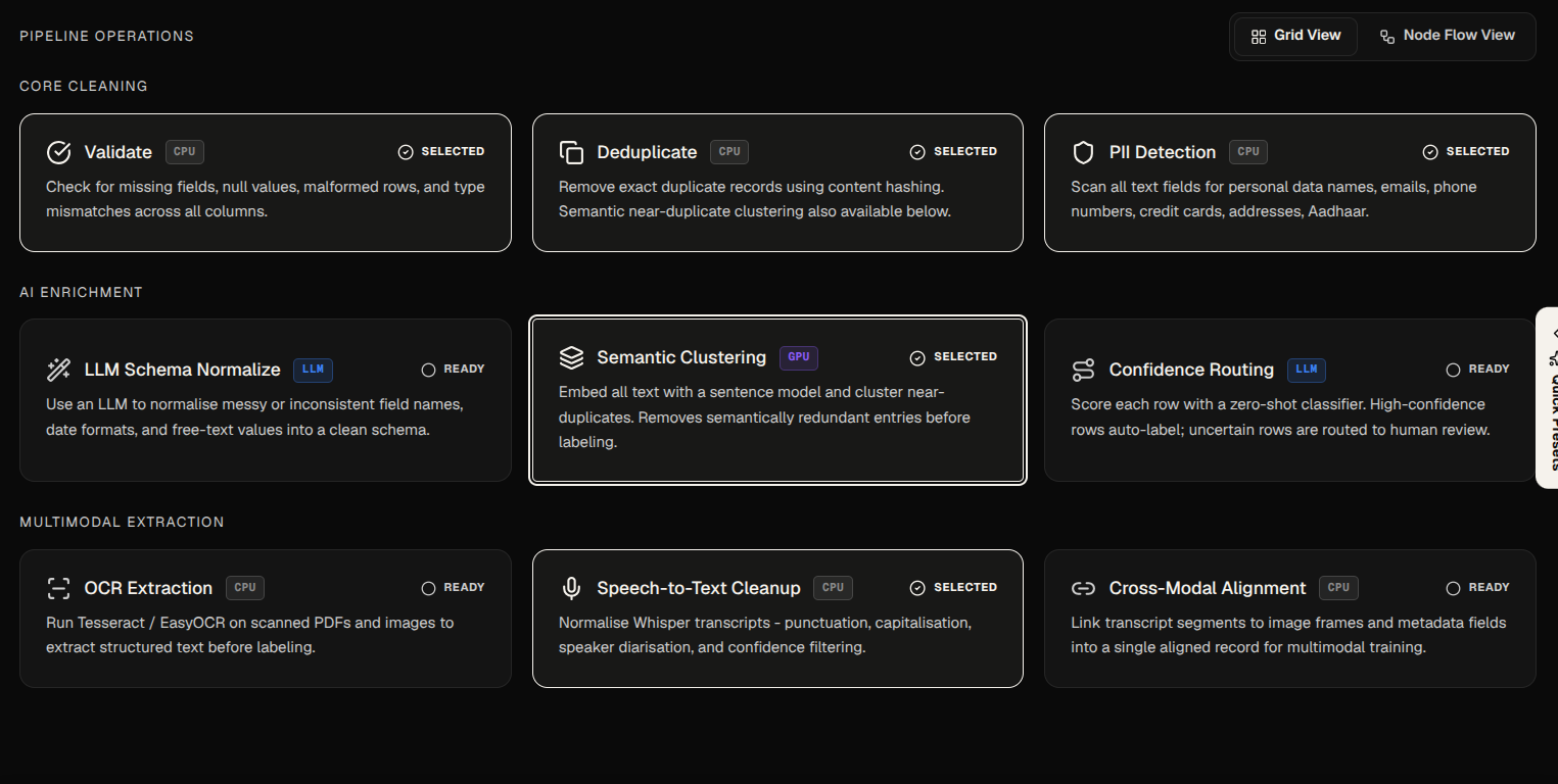 AI engine routing panel assigning Vision and Segmentation models to a data modality