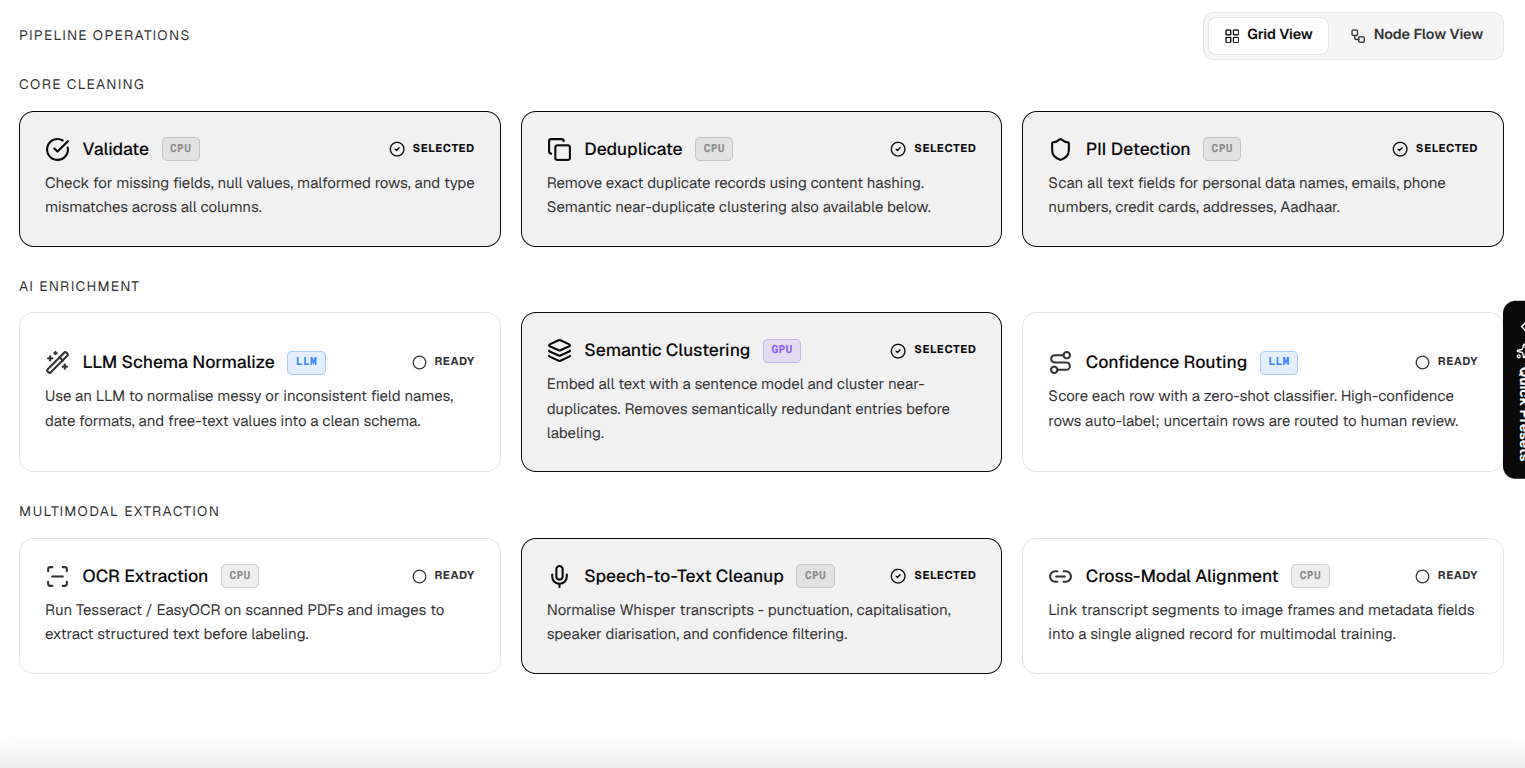 AI engine routing panel assigning Vision and Segmentation models to a data modality